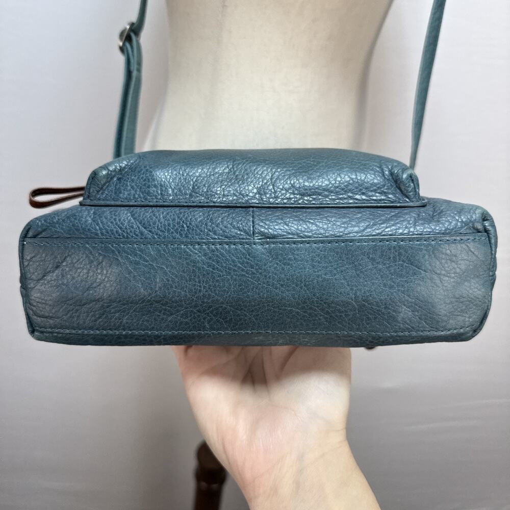 Osgoode Marley Two Tone Leather Crossbody Bag Purse Teal Blue Brown Multi Pocket - Picture 5 of 8